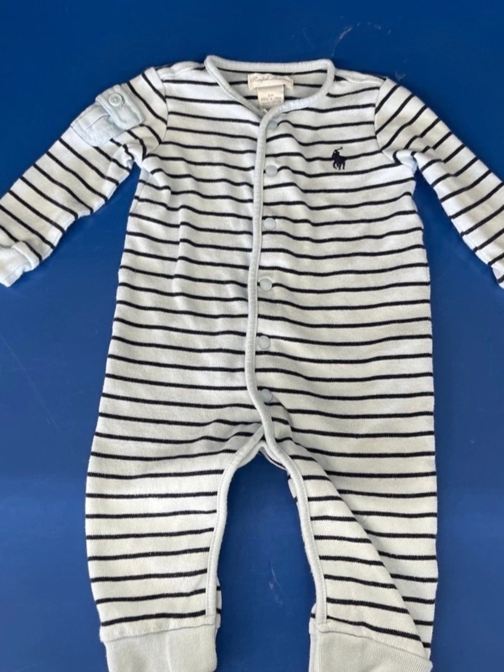Ralph Lauren Striped Baby Footie White & Blue Size 6M